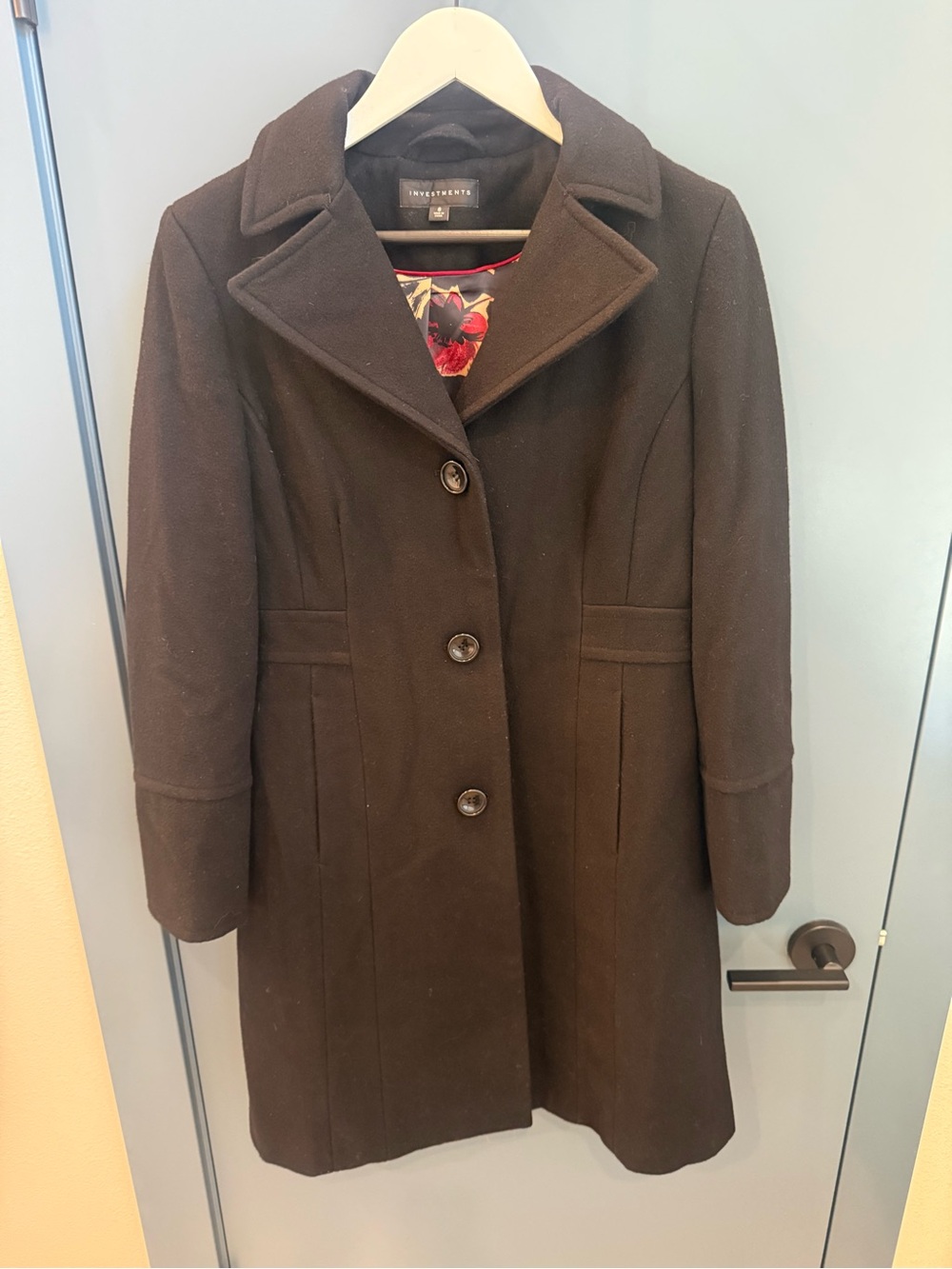 Investments Black Wool Blend Women’s Button-Front Coat